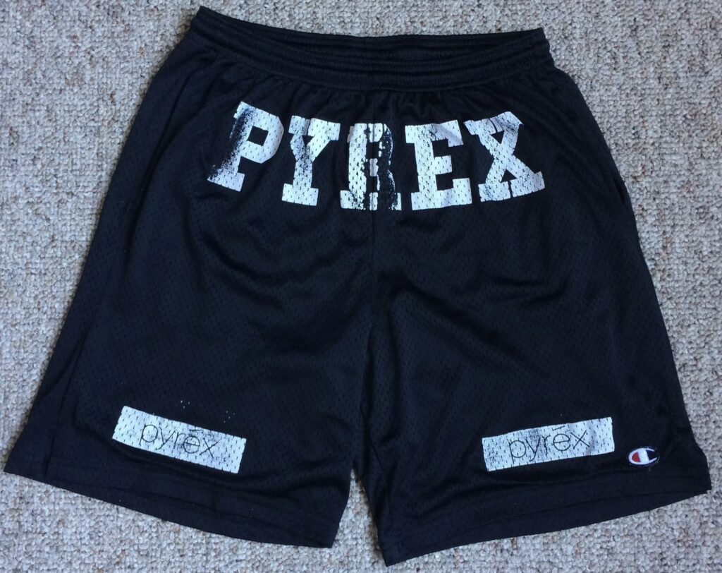 Pyrex Vision x Champion mesh basketball shorts from S/S 2013 collection, featuring bold “PYREX” branding